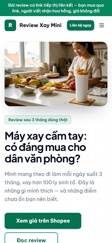 Mẫu Review Xay Mini trên điện thoại