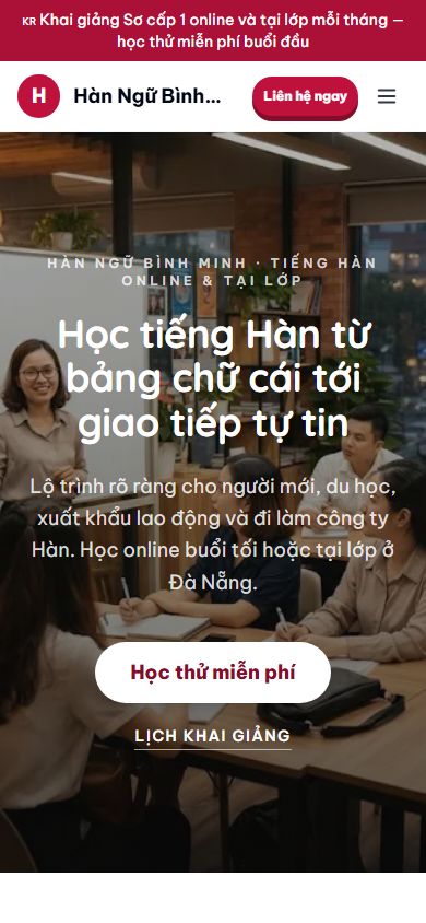 Mẫu Hàn Ngữ Bình Minh trên điện thoại