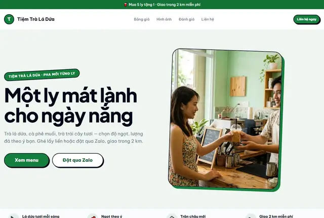 Mẫu website cà phê · trà sữa — Lá Dứa