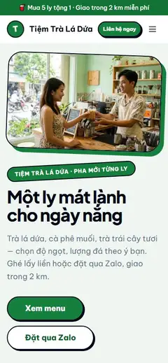 Mẫu website Lá Dứa trên điện thoại